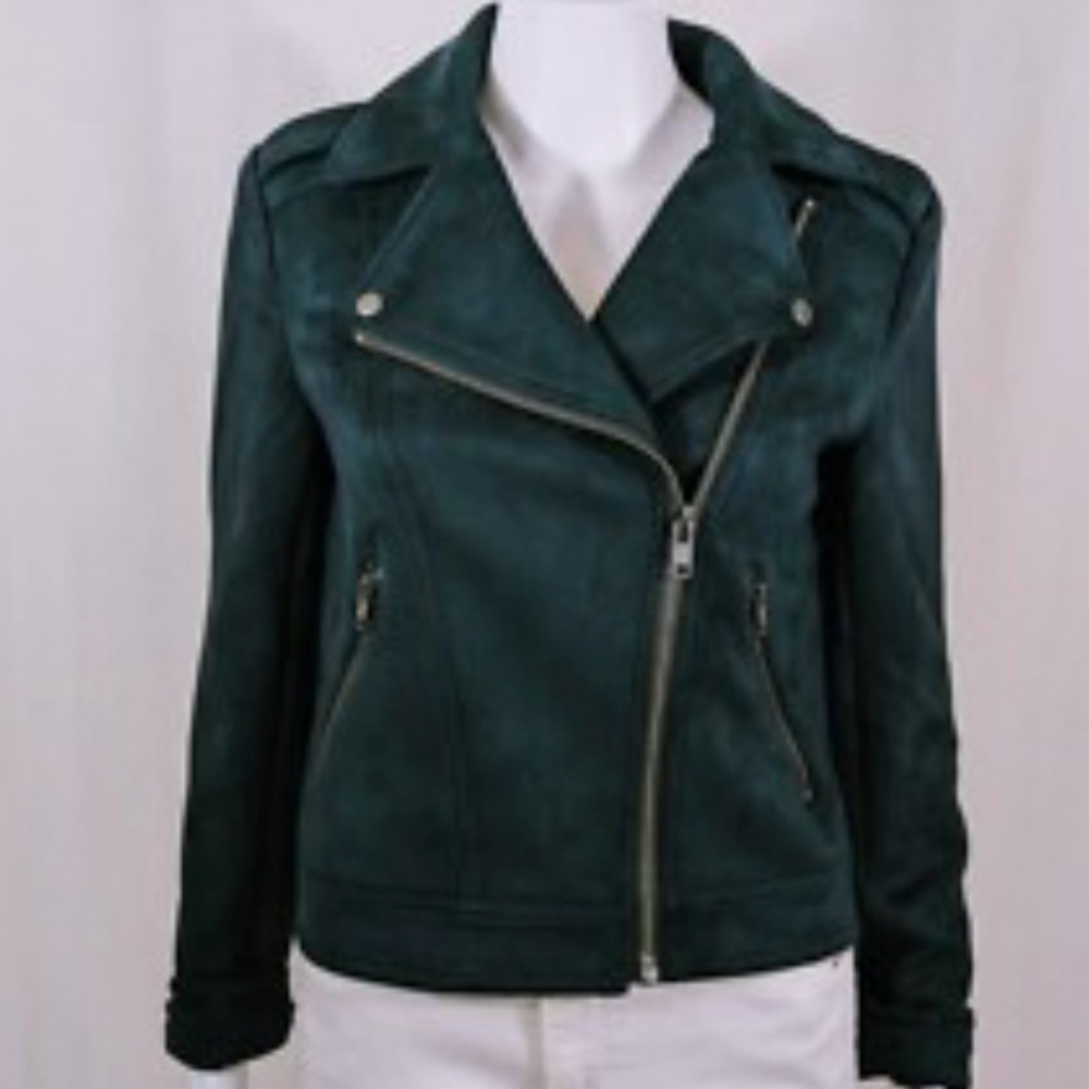 Philosophy Dark Green Faux Suede Moto Jacket Size L pre-owned.